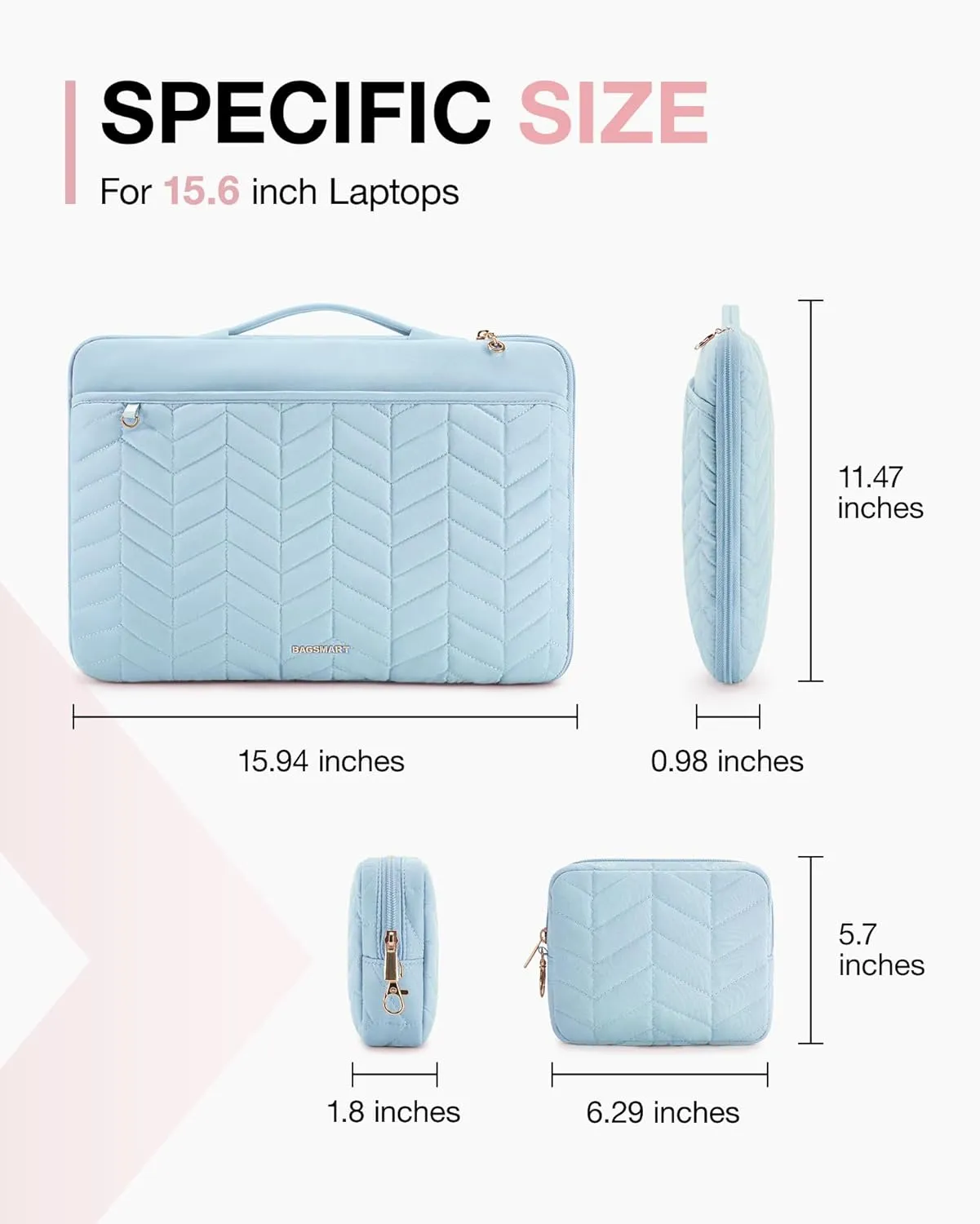 BAGSMART 15-16 inch Puffy Padded Laptop Case, Computer Sleeve Fitted with MacBook Air 15.6 inch, MacBook Pro 16 inch, Dell, HP