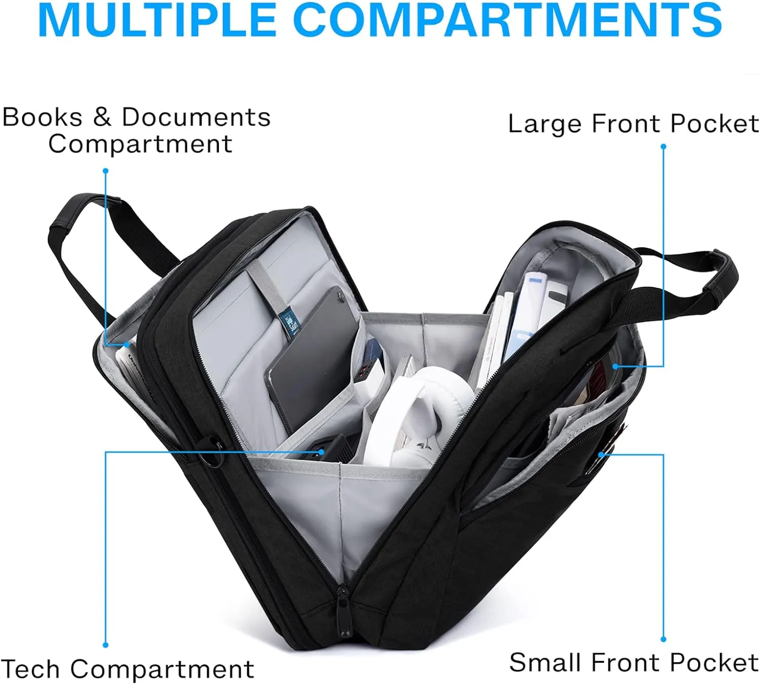 BAGSMART 17.3 Inch Laptop Bag, Expandable Computer Bag Laptop Briefcase Men Women,Laptop Shoulder Bag,Work Bag Business Travel Office, Black