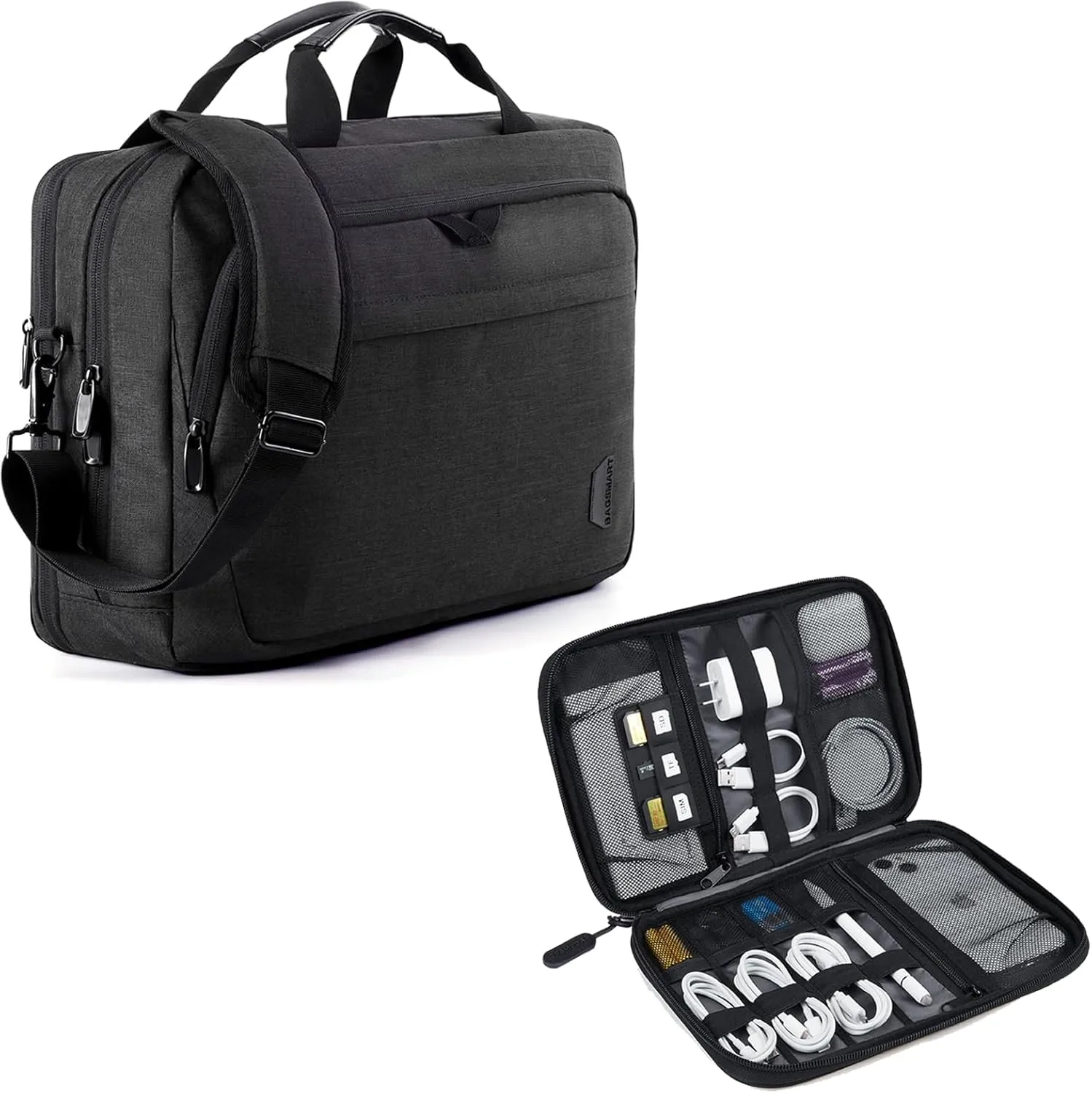 BAGSMART 17.3 Inch Laptop Bag with Electronics Organizer Travel Case, Black