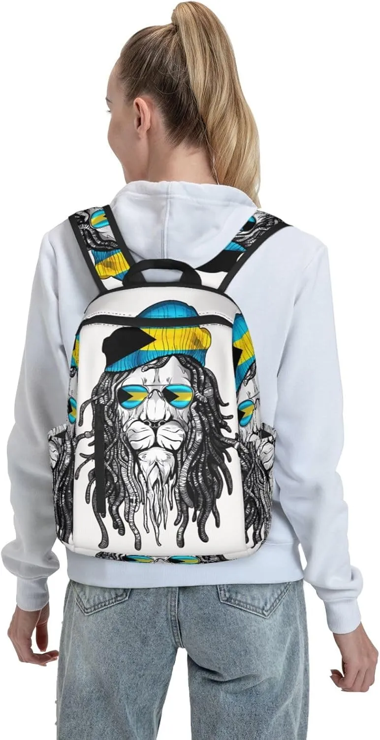 Bahamas Lion Flag Travel Backpacks Casual Laptop Backpack Sport Rucksack Large Capacity Daypack Multi-Pockets Adjustable Strap Bag for Working Hiking