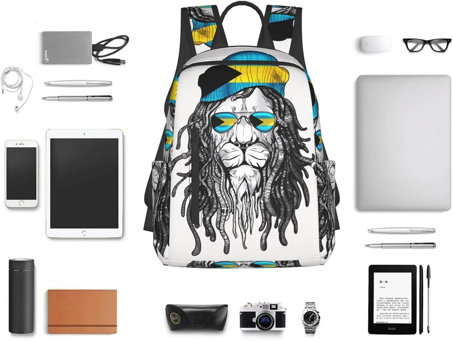 Bahamas Lion Flag Travel Backpacks Casual Laptop Backpack Sport Rucksack Large Capacity Daypack Multi-Pockets Adjustable Strap Bag for Working Hiking