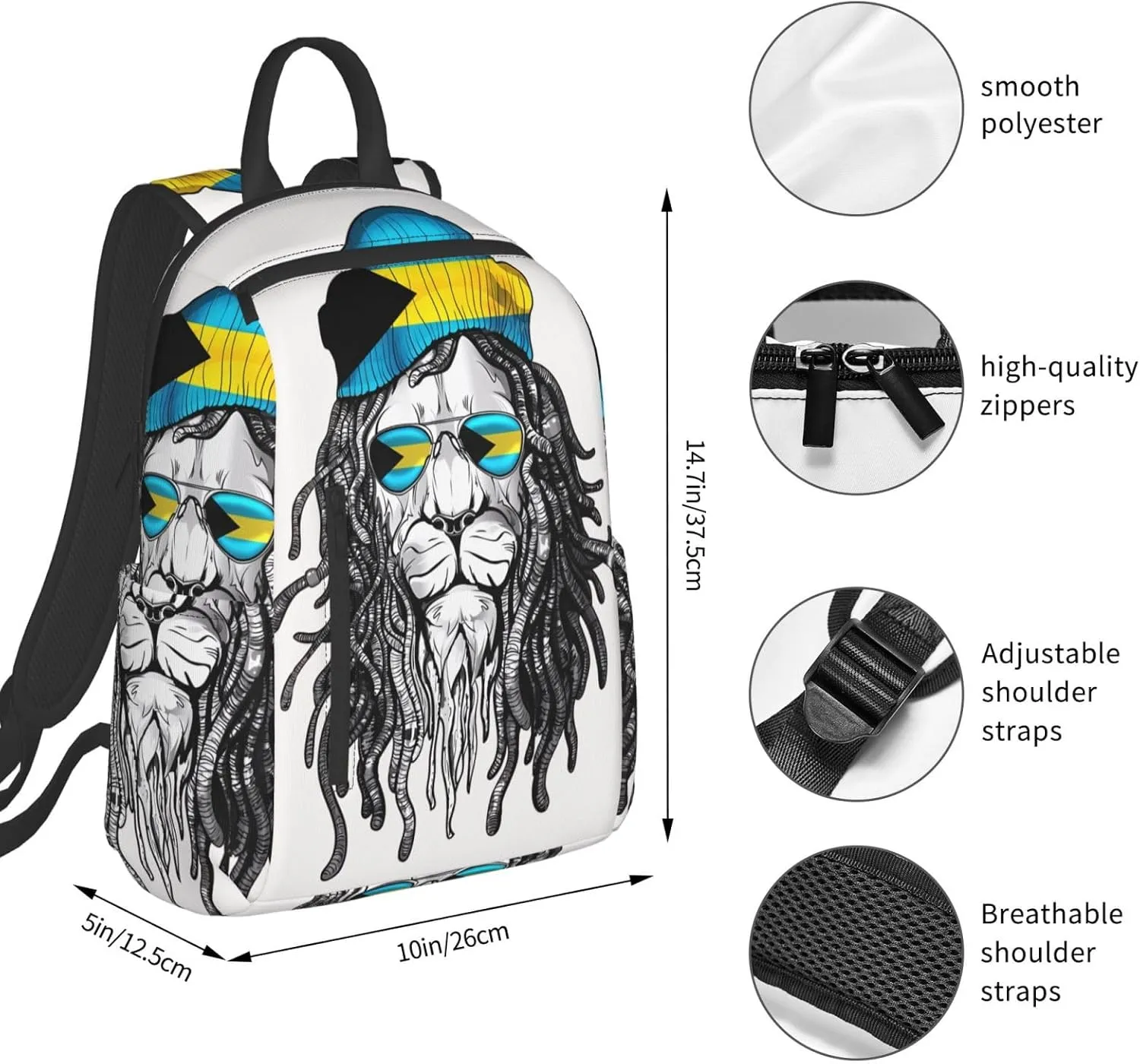 Bahamas Lion Flag Travel Backpacks Casual Laptop Backpack Sport Rucksack Large Capacity Daypack Multi-Pockets Adjustable Strap Bag for Working Hiking