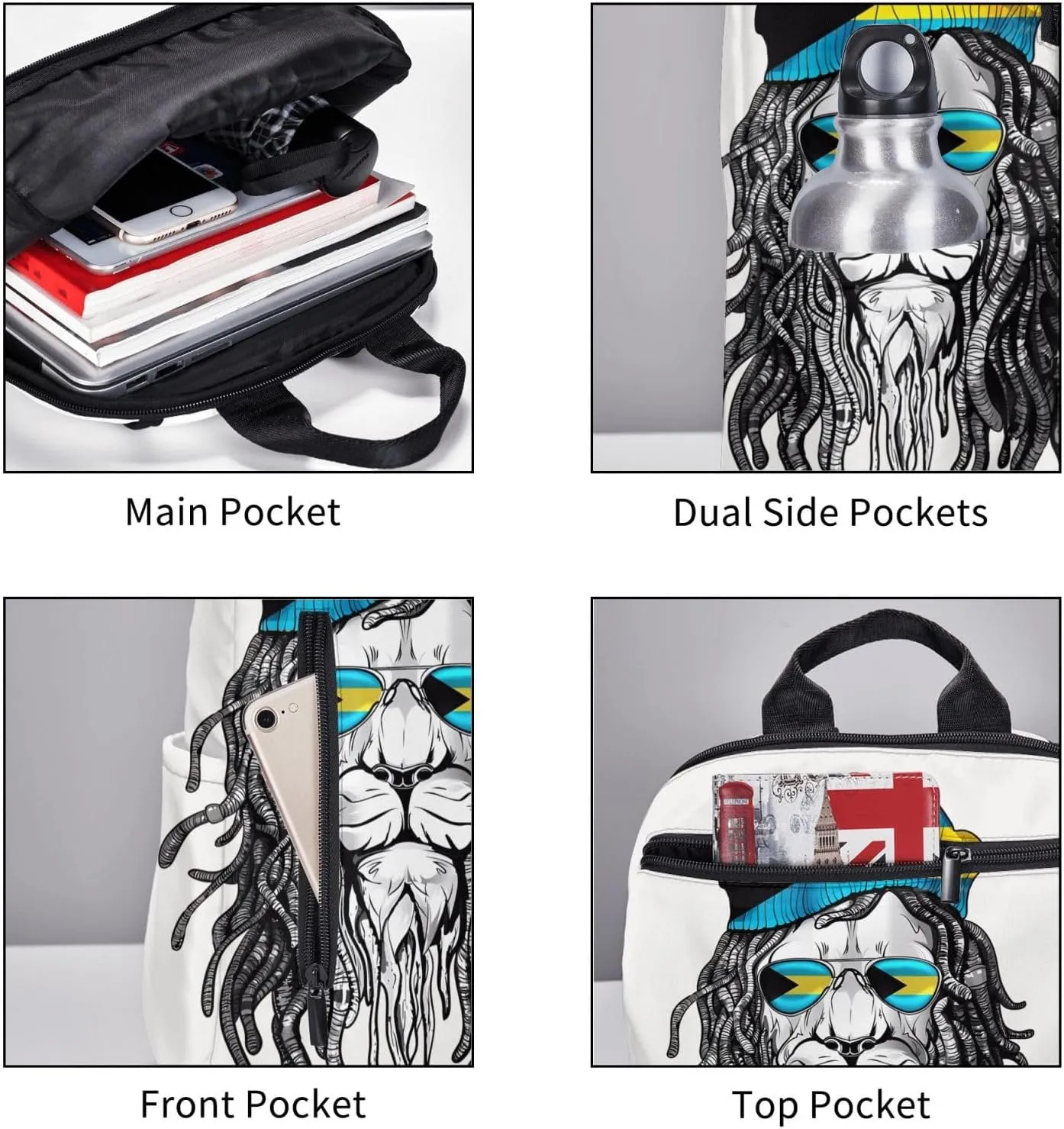 Bahamas Lion Flag Travel Backpacks Casual Laptop Backpack Sport Rucksack Large Capacity Daypack Multi-Pockets Adjustable Strap Bag for Working Hiking