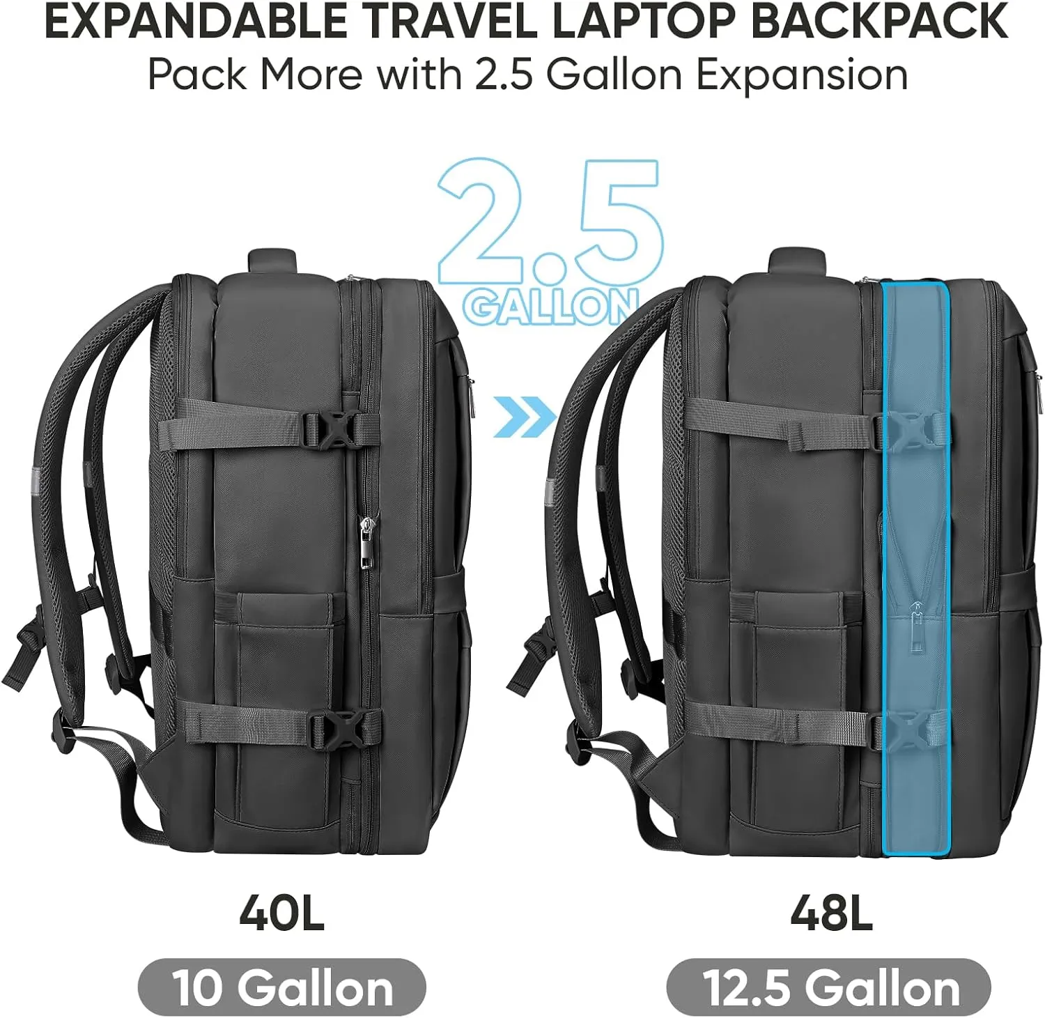 BALEINE Travel Backpack for Women Men, Large Sturdy Carry On Laptop Backpack Gifts for Business, Casual, Weekender, Hiking (XL, Black)