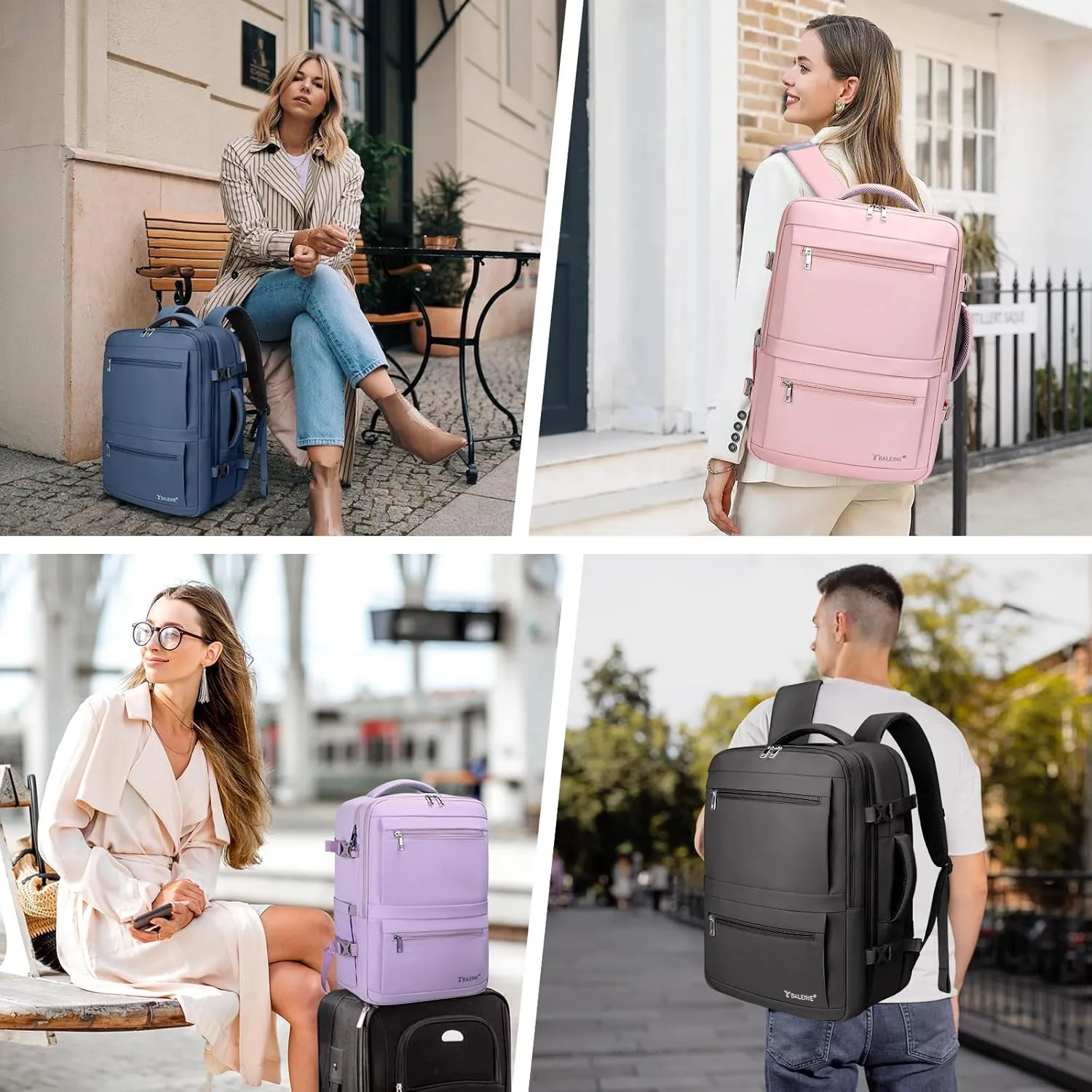 BALEINE Travel Backpack for Women Men, Large Sturdy Carry On Laptop Backpack Gifts for Business, Casual, Weekender, Hiking (XL, Black)