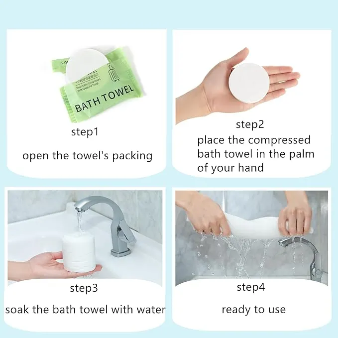 Bamsod 5 PCS Disposable Large Bath Towel 55x27'' Compressed & Disposable Ideal for Home, Camping, Office, and more includes Cooling Towel Perfect for Backpacks, Diaper Bags, and Hiking (Yellow)
