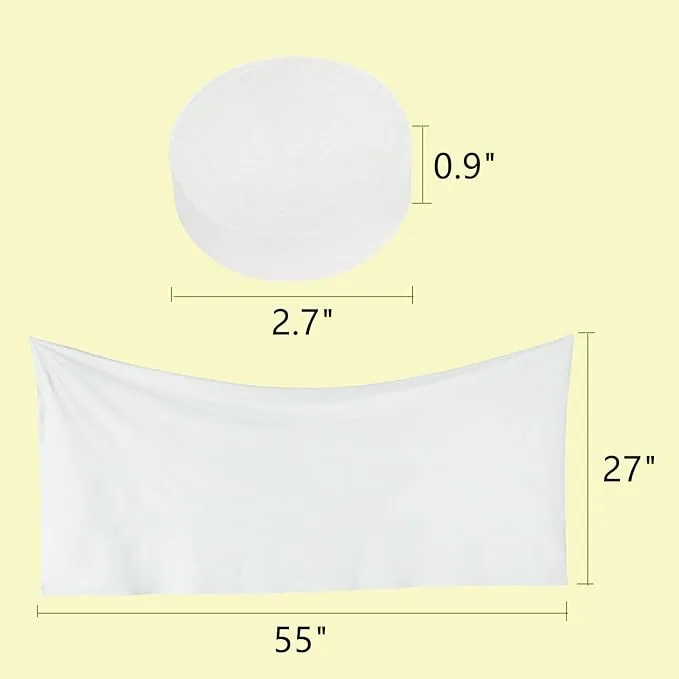 Bamsod 5 PCS Disposable Large Bath Towel 55x27'' Compressed & Disposable Ideal for Home, Camping, Office, and more includes Cooling Towel Perfect for Backpacks, Diaper Bags, and Hiking (Yellow)