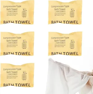Bamsod 5 PCS Disposable Large Bath Towel 55x27'' Compressed & Disposable Ideal for Home, Camping, Office, and more includes Cooling Towel Perfect for Backpacks, Diaper Bags, and Hiking (Yellow)
