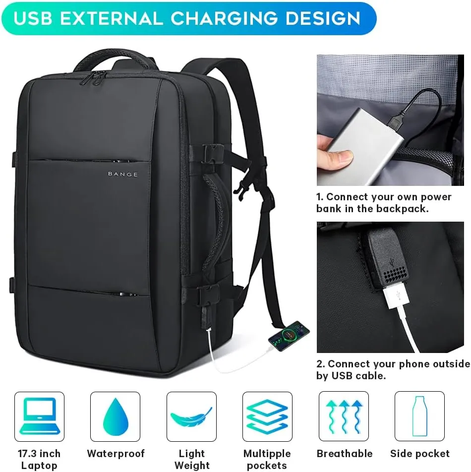 BANGE Travel Backpacks,Flight Approved Carry On Backpacks, 17-inch Laptop Backpack for International Travel Bag,Weekender Luggage Backpack for Men
