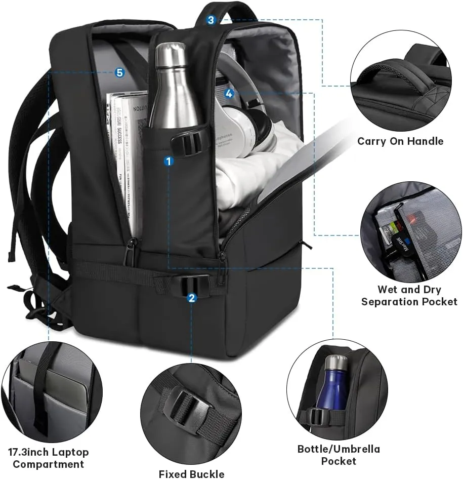 BANGE Travel Backpacks,Flight Approved Carry On Backpacks, 17-inch Laptop Backpack for International Travel Bag,Weekender Luggage Backpack for Men