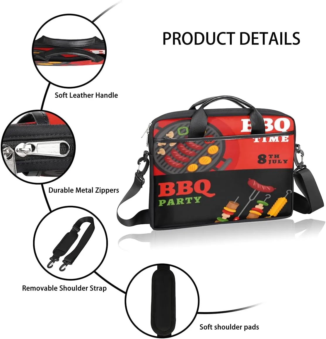 Basketball Texture Laptop Shoulder Messenger Bag Waterproof Laptop Briefcase Handle Padded Strap