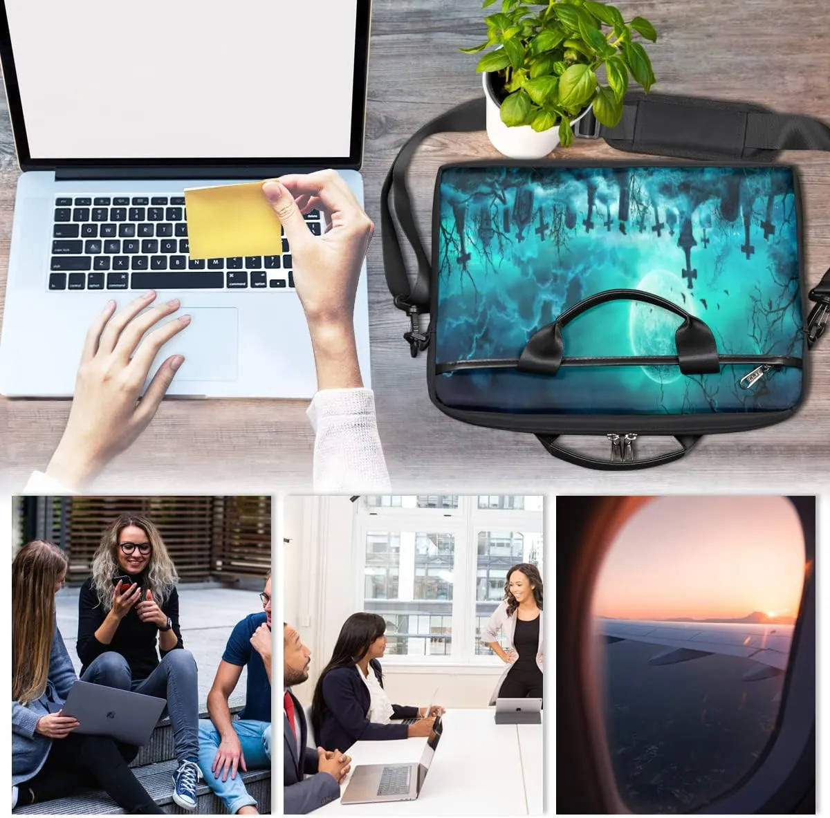 Basketball Texture Laptop Shoulder Messenger Bag Waterproof Laptop Briefcase Handle Padded Strap