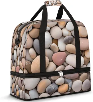 Beach Art Stone Travel Duffle Bags With Shoes Compartment for Women Men Weekender Overnight Bag Foldable Sports Tote Gym Carry On Luggage Handlebag for Travel Yoga Hospital Workout