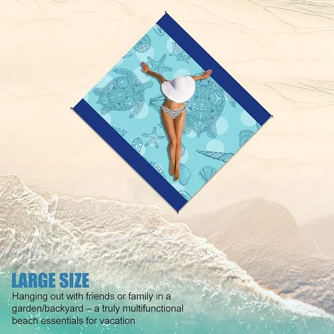 Beach Blanket Waterproof Sandproof Beach Mat Oversized 79" X 83" with 4 Stakes for 2-8 Adults, Soft and Durable, Sand Free, Light Weight, Perfect for Beach Travel Camping Outdoor Hiking