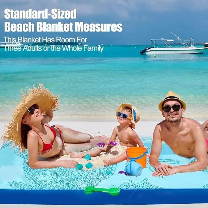 Beach Blanket Waterproof Sandproof Beach Mat Oversized 79" X 83" with 4 Stakes for 2-8 Adults, Soft and Durable, Sand Free, Light Weight, Perfect for Beach Travel Camping Outdoor Hiking