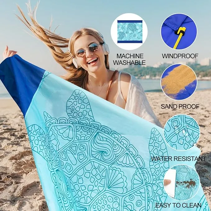 Beach Blanket Waterproof Sandproof Beach Mat Oversized 79" X 83" with 4 Stakes for 2-8 Adults, Soft and Durable, Sand Free, Light Weight, Perfect for Beach Travel Camping Outdoor Hiking