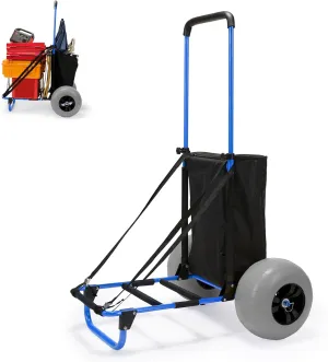 Beach Fishing Carts, 13” Big Balloon Wheels Flat-Free Solid PU Tires for Sands, 165LBS Loading Folding Sand Cart & 33.1" to 51.6" Adjustable Height, Beach Buggy Cart w/Storage Bag, NO Rust