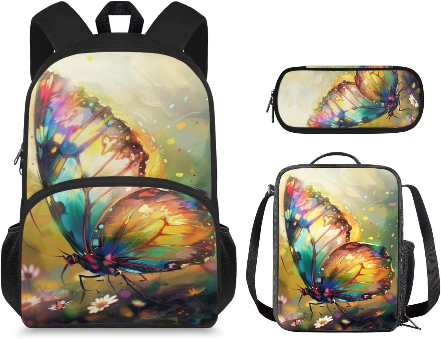 Beautiful Butterfly Preschool Backpack for Girls, 15 inch Bookbag with Large Front Pocket for Boys 8-12 Cute Backpack for Toddlers for Daily Shopping Day Trips and Short Travel