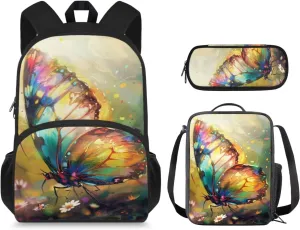 Beautiful Butterfly Preschool Backpack for Girls, 15 inch Bookbag with Large Front Pocket for Boys 8-12 Cute Backpack for Toddlers for Daily Shopping Day Trips and Short Travel