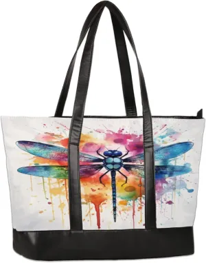 Beautiful Watercolour Dragonflies Laptop Tote Bag for Women Lightweight Work Purse with Multiple Compartments Fits 13-15.6 Inch Laptop Tablet Shoulder Bag for Office Travel Daily Use