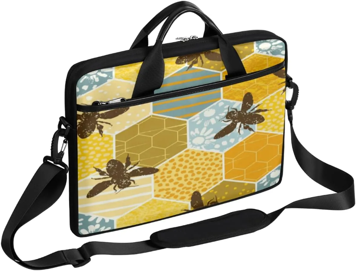 Bee Geometric Nest Laptop Computer Bag Waterproof Shoulder Messenger Bag 13-15 inch Durable Laptop Tote Bag with Shoulder Strap Handle Lightweight Crossbody Briefcase