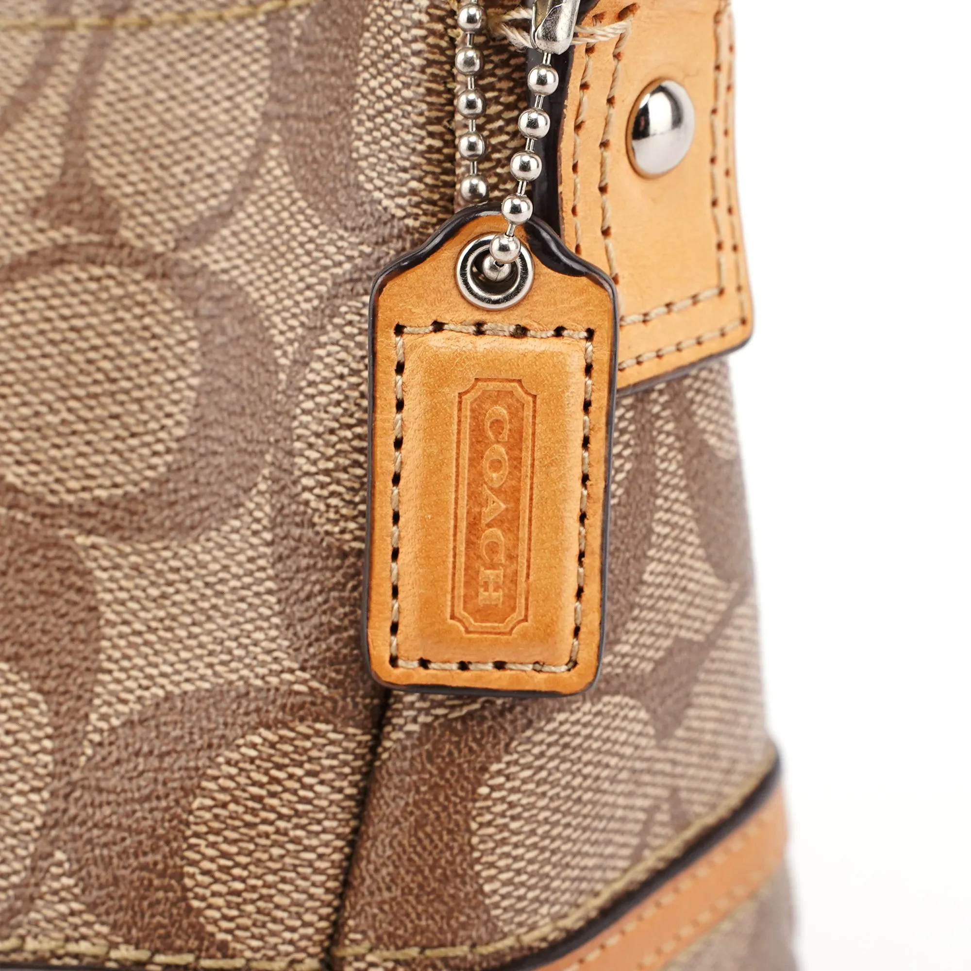 Beige Coated Canvas Signature C Mini Hobo Bag