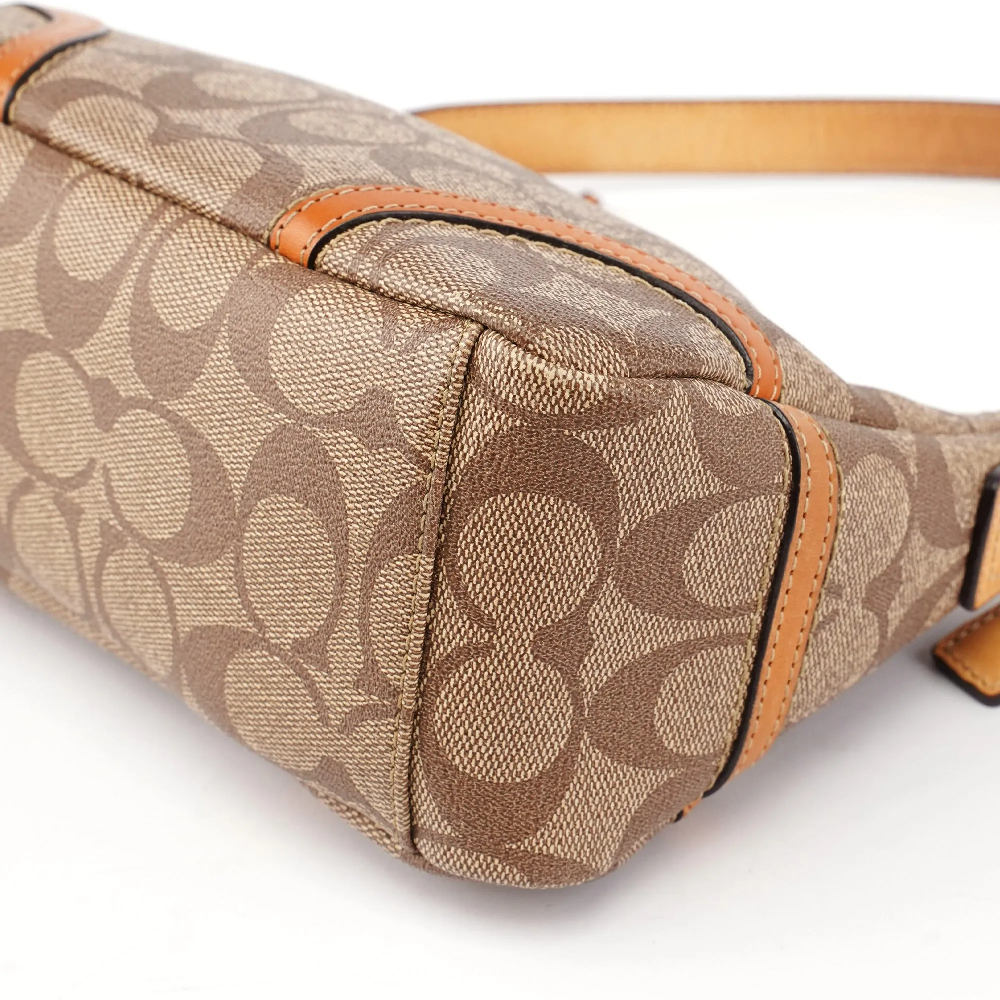 Beige Coated Canvas Signature C Mini Hobo Bag