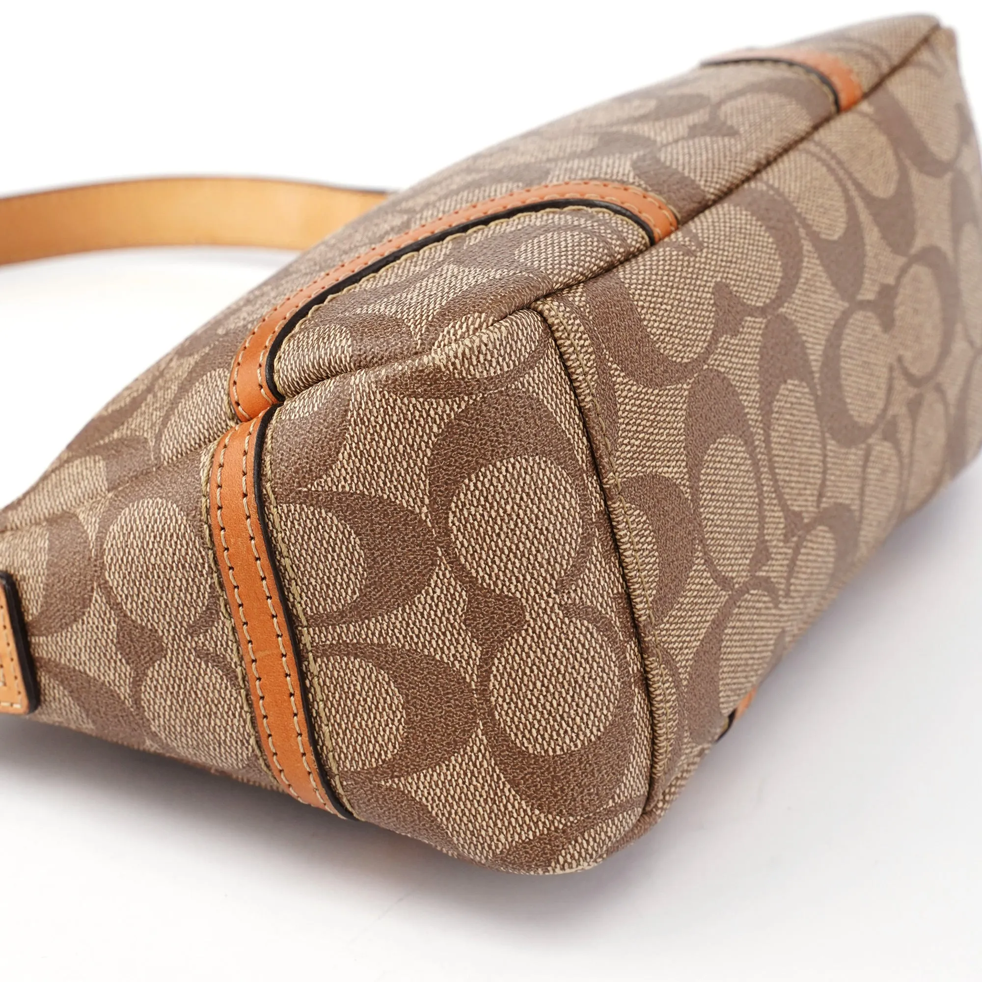 Beige Coated Canvas Signature C Mini Hobo Bag