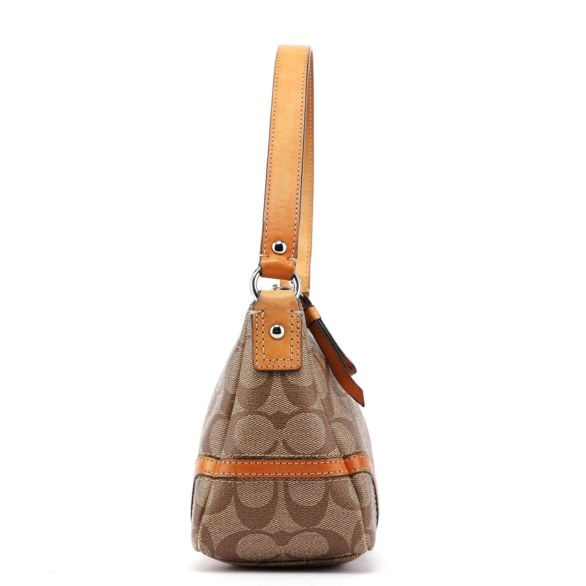 Beige Coated Canvas Signature C Mini Hobo Bag