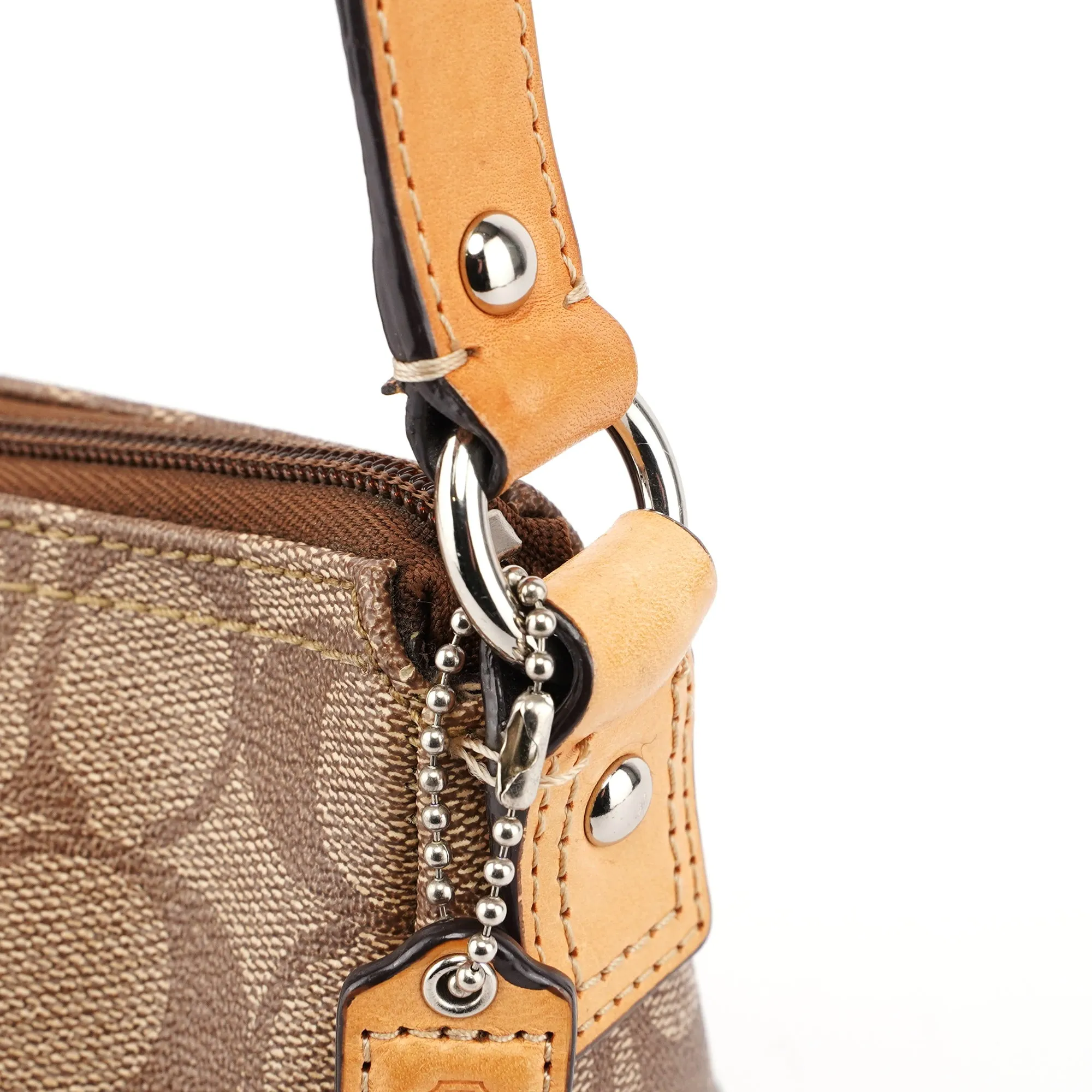 Beige Coated Canvas Signature C Mini Hobo Bag