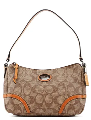 Beige Coated Canvas Signature C Mini Hobo Bag
