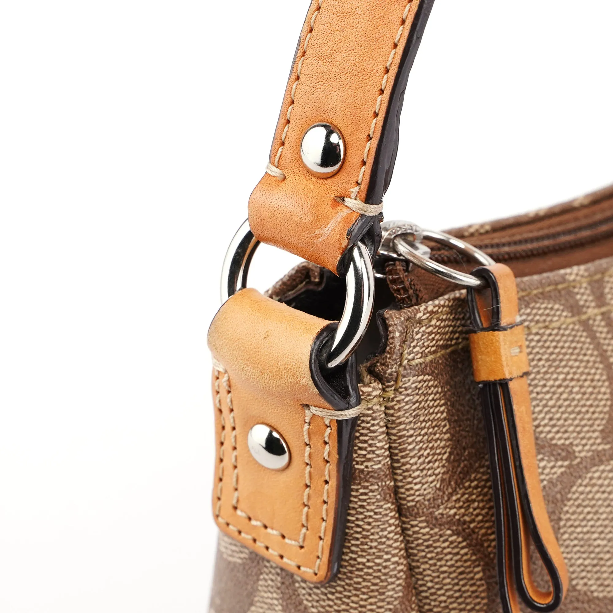 Beige Coated Canvas Signature C Mini Hobo Bag