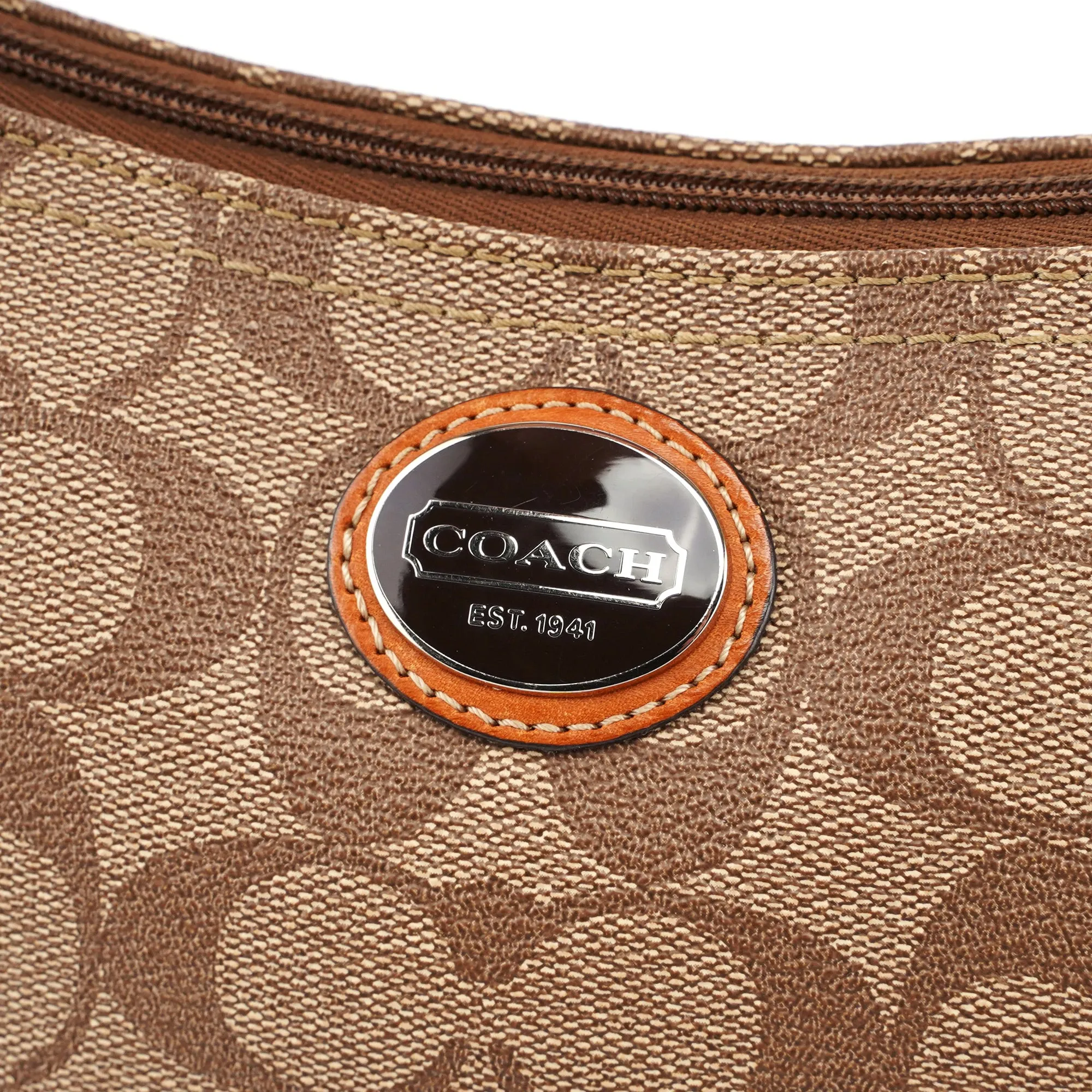 Beige Coated Canvas Signature C Mini Hobo Bag