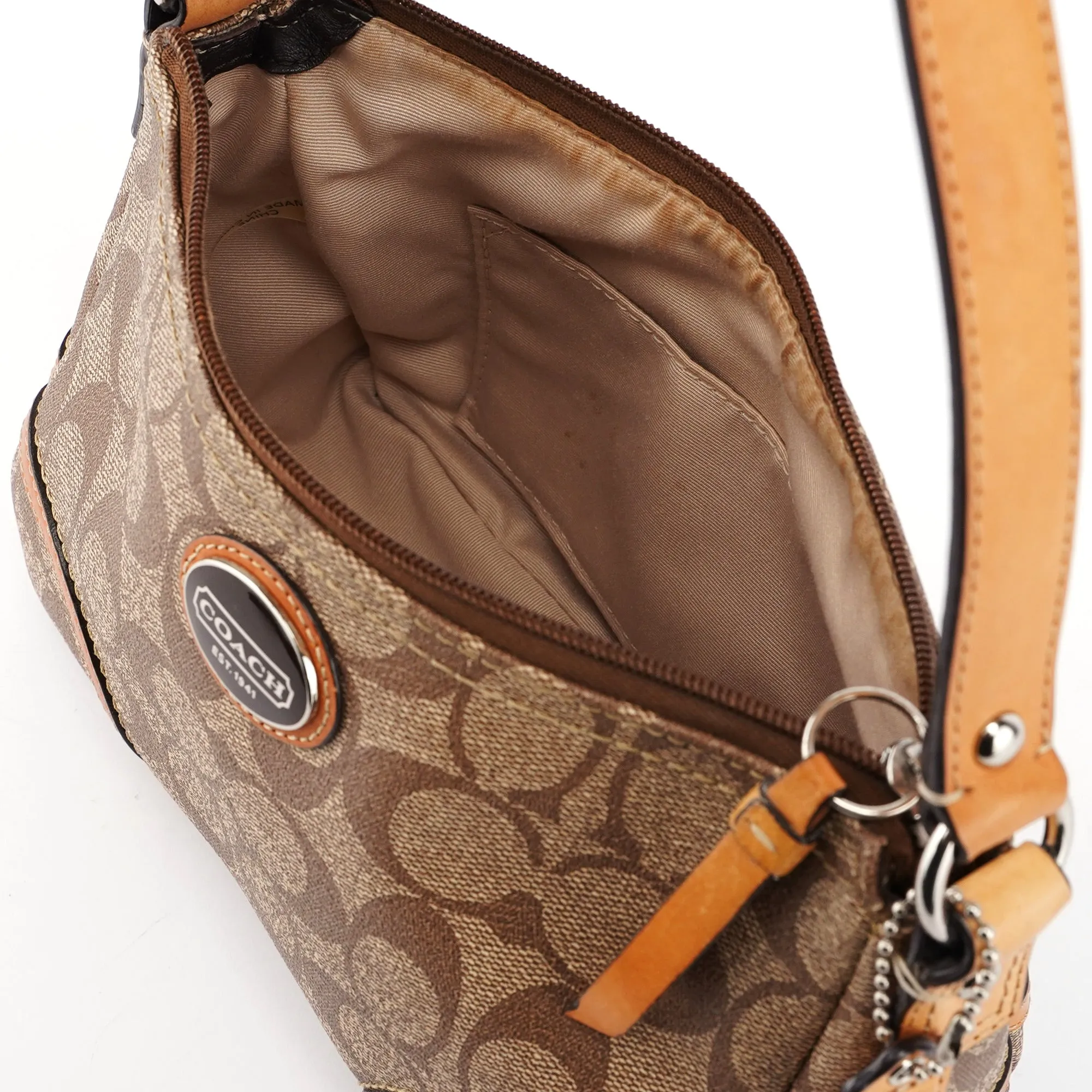 Beige Coated Canvas Signature C Mini Hobo Bag