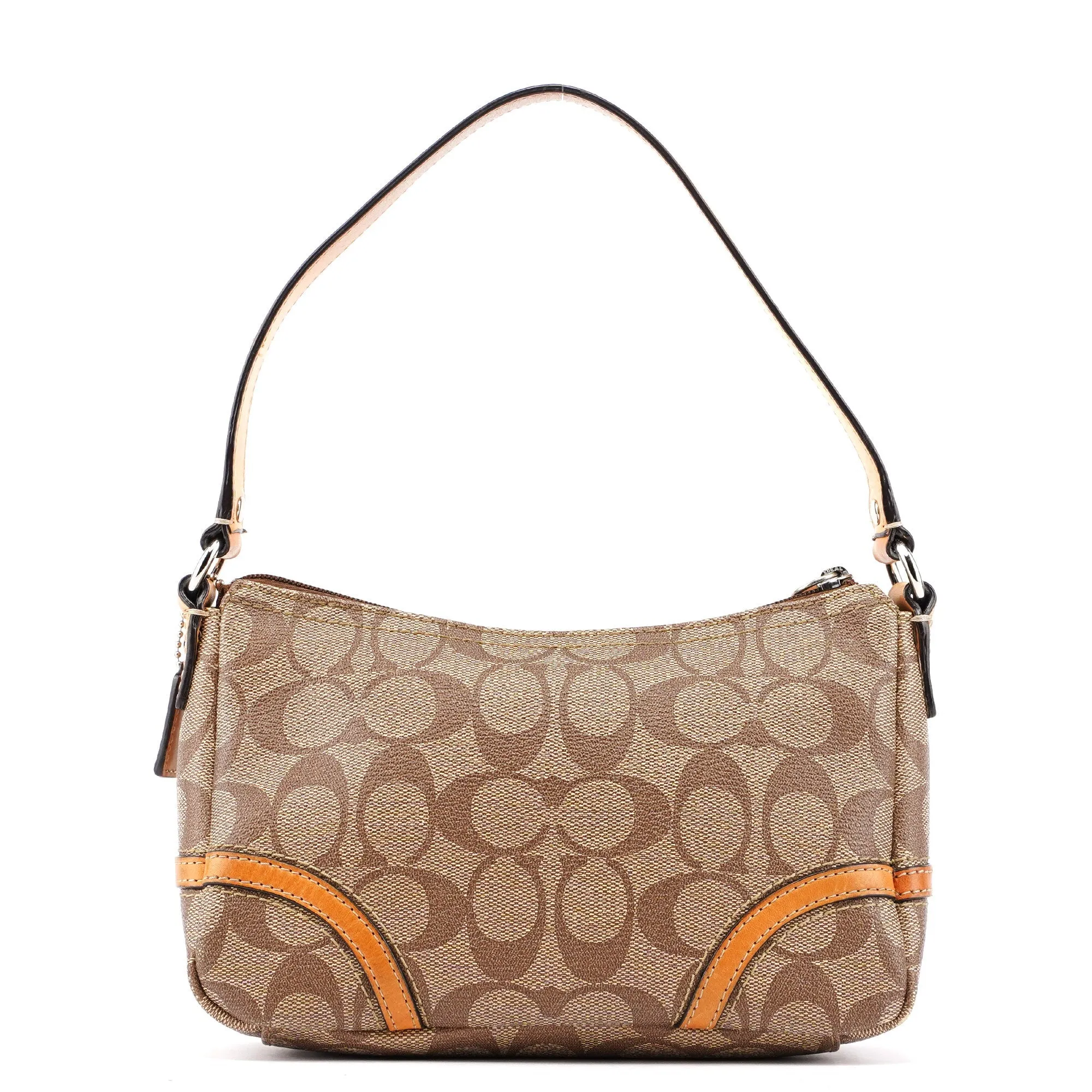 Beige Coated Canvas Signature C Mini Hobo Bag