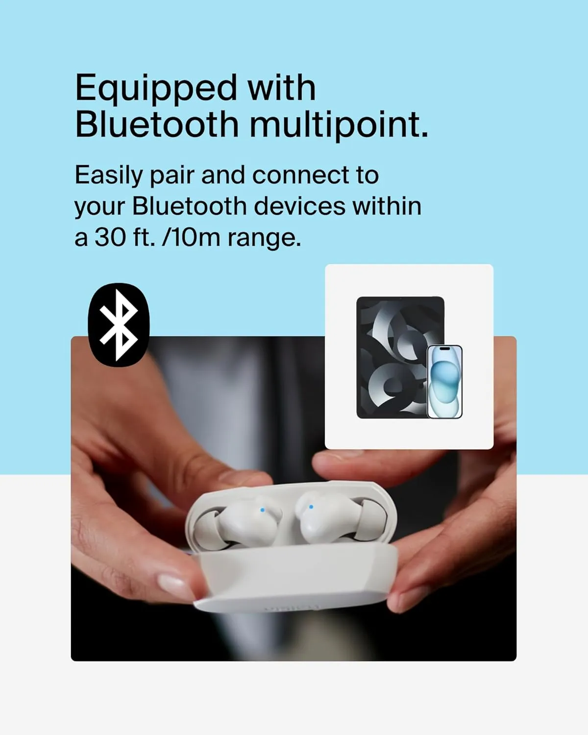 Belkin SoundForm Rhythm True Wireless Earbuds with Built-in Microphone, USB-C Fast Charging, 28H Battery Life, IPX5 Water Resistance - Bluetooth Earbuds for iPhone, iPad, Galaxy, Pixel, & More - White