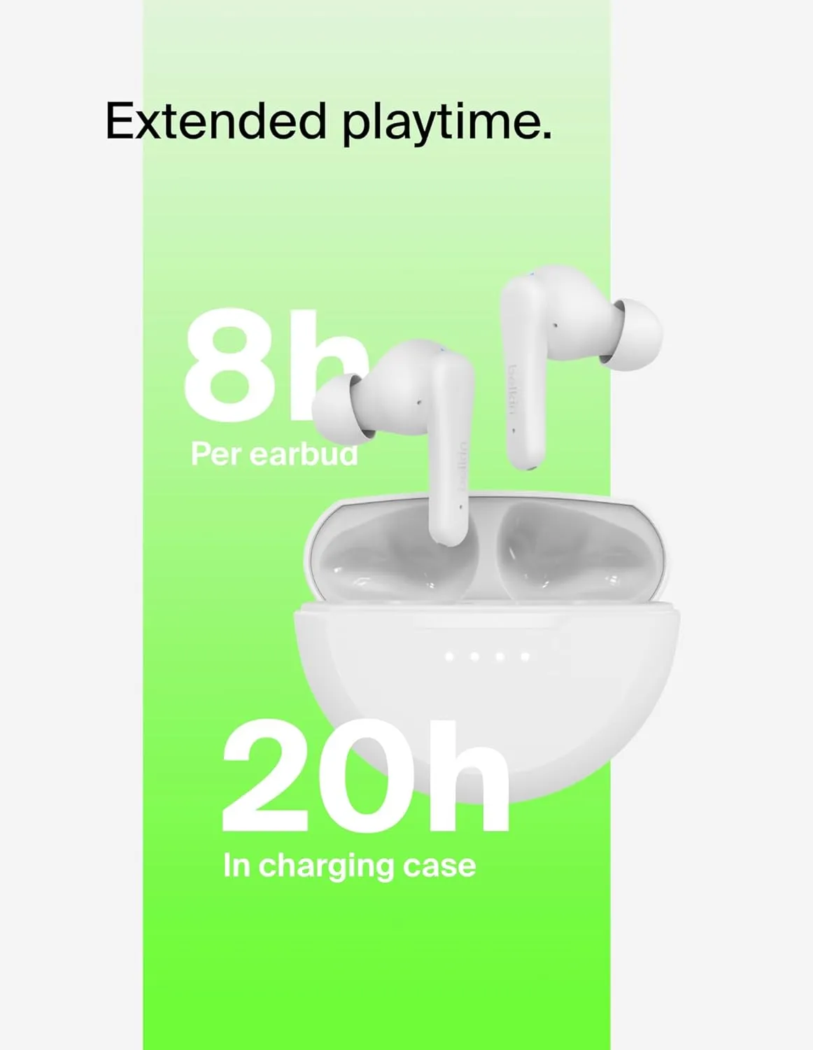 Belkin SoundForm Rhythm True Wireless Earbuds with Built-in Microphone, USB-C Fast Charging, 28H Battery Life, IPX5 Water Resistance - Bluetooth Earbuds for iPhone, iPad, Galaxy, Pixel, & More - White