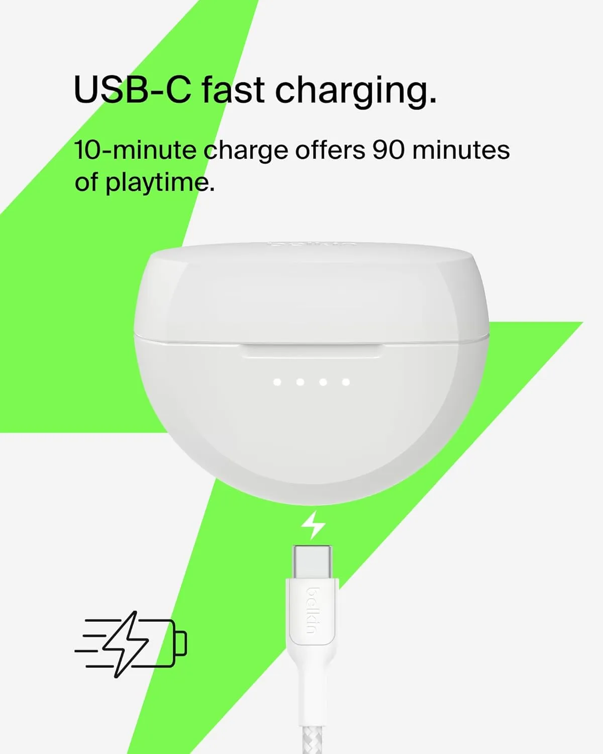 Belkin SoundForm Rhythm True Wireless Earbuds with Built-in Microphone, USB-C Fast Charging, 28H Battery Life, IPX5 Water Resistance - Bluetooth Earbuds for iPhone, iPad, Galaxy, Pixel, & More - White