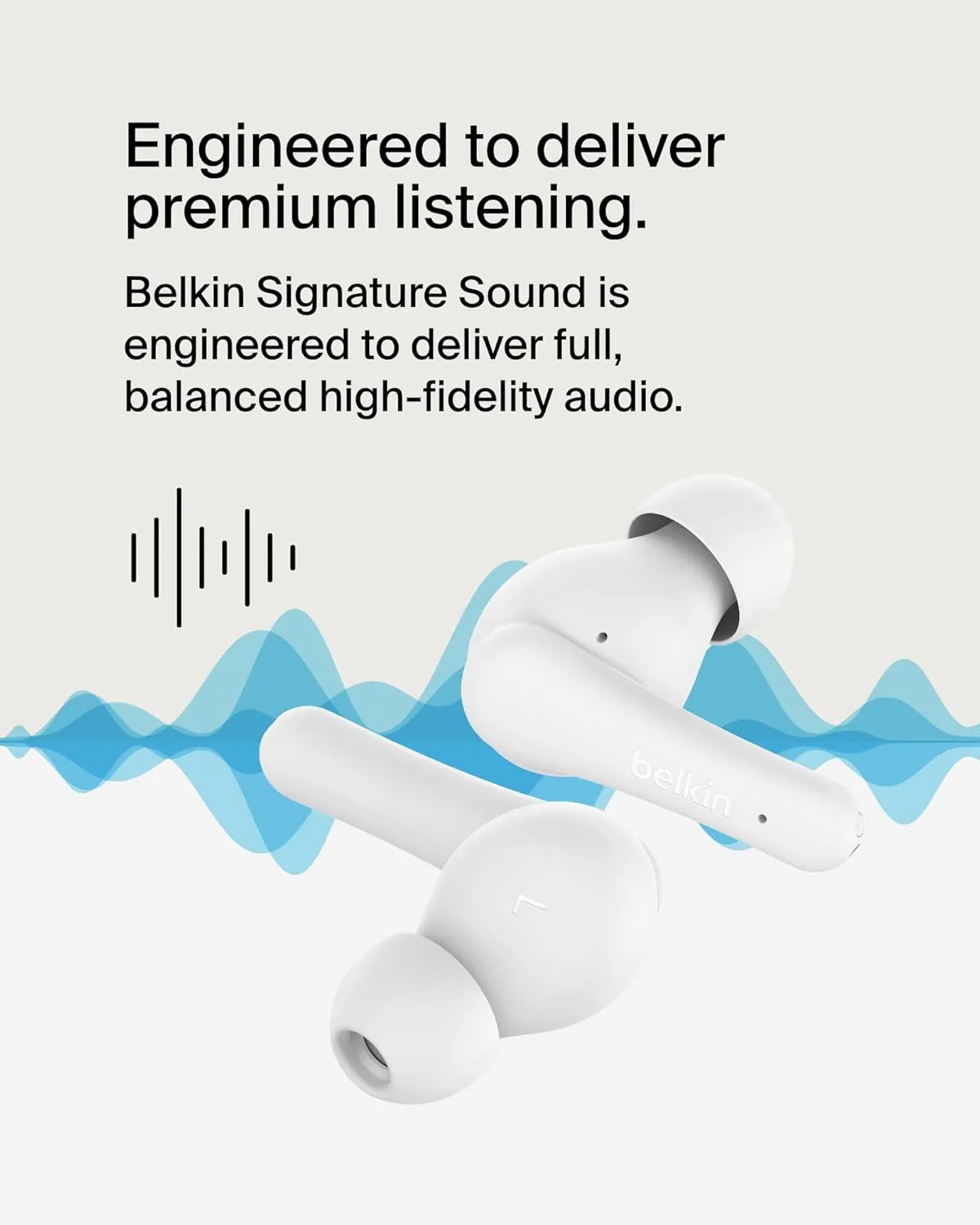 Belkin SoundForm Rhythm True Wireless Earbuds with Built-in Microphone, USB-C Fast Charging, 28H Battery Life, IPX5 Water Resistance - Bluetooth Earbuds for iPhone, iPad, Galaxy, Pixel, & More - White