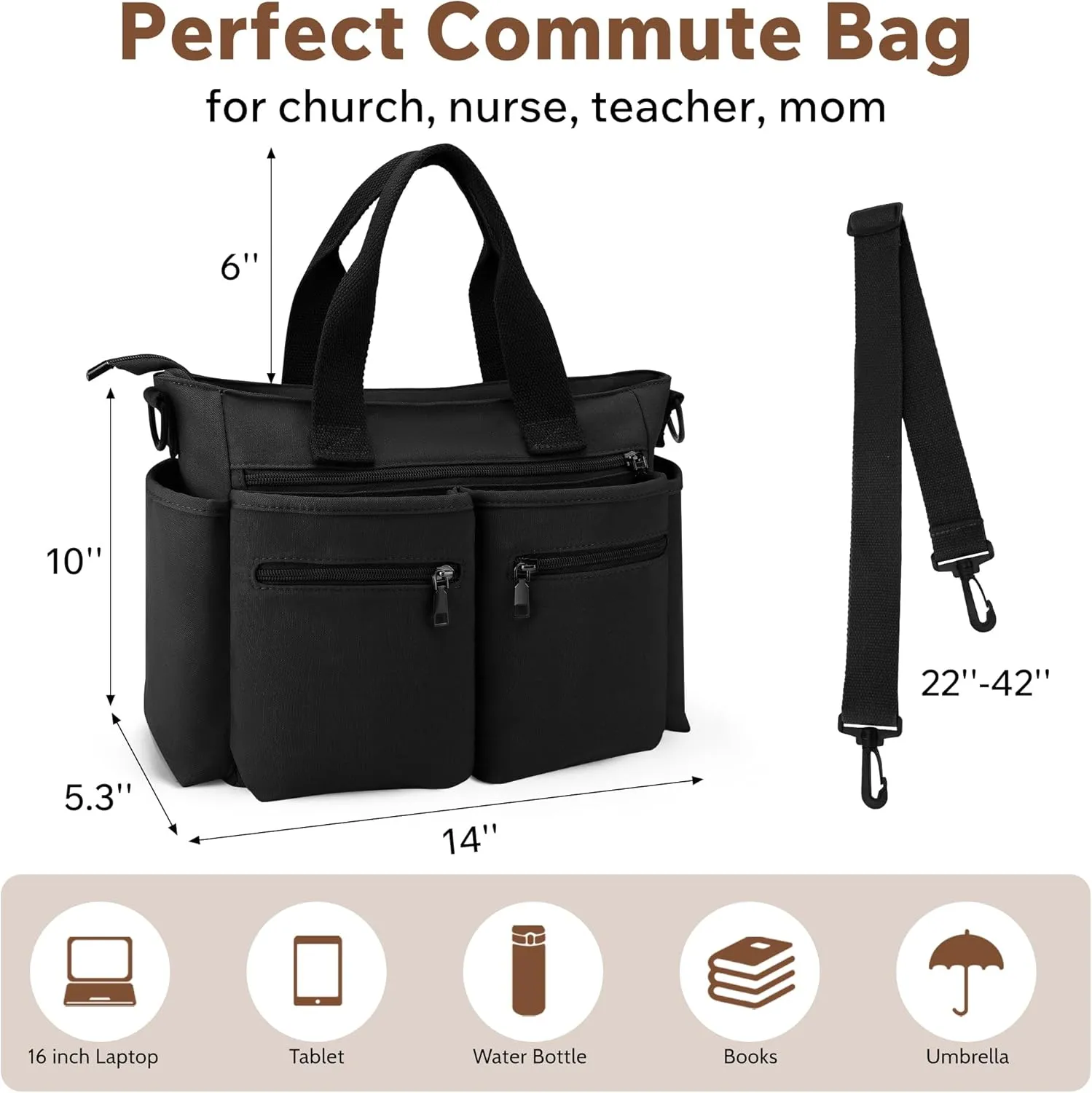 Bible Bag for Women & Girls – Large Bible Carry Case, Fits Bibles & 14” Laptop – Compact Church Bag for Work, Teachers, Nurse