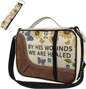 Bible Cover Case with Keychain Bible Carrying Case with Crossbody Strap Bible Book Bag Wristlet Lanyard Key Chain, by His Wounds We are Healed