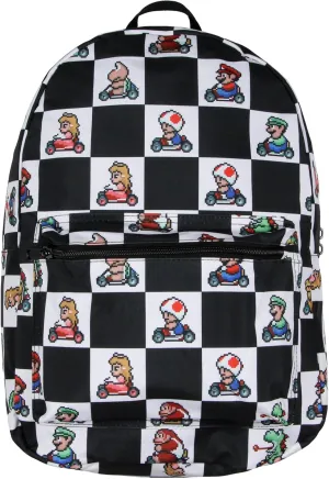 Bioworld Super Nintendo Mario Kart 8-Bit Character Checkered Travel Laptop Backpack