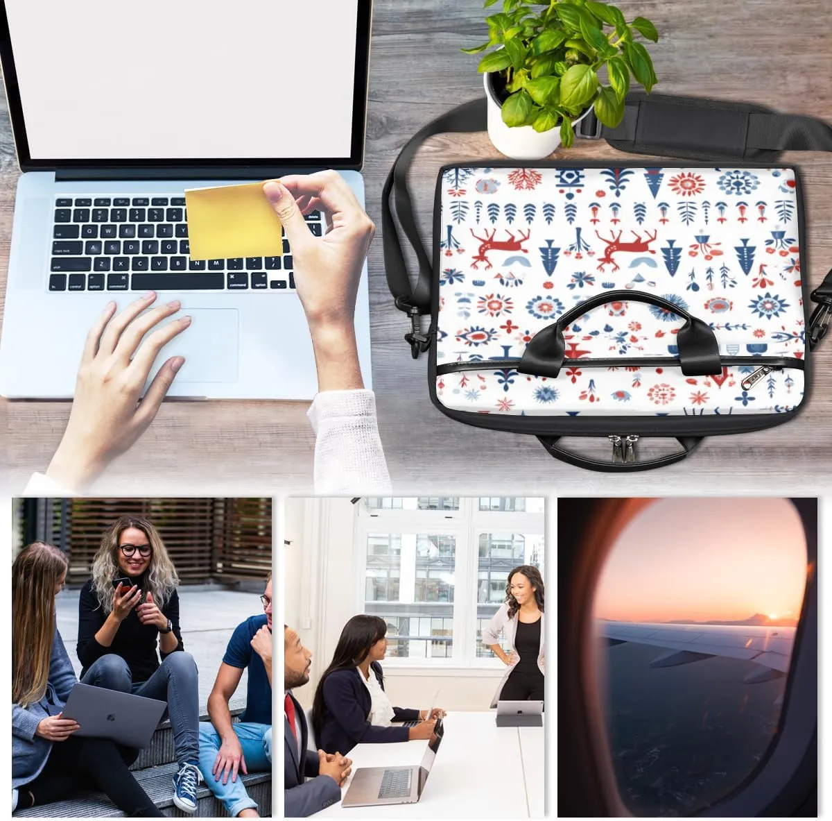 Black And White Butterfly Laptop Bag for Men Women 13-15 Inch Case Bags Sleeve Shoulder with Anti Slip Removable