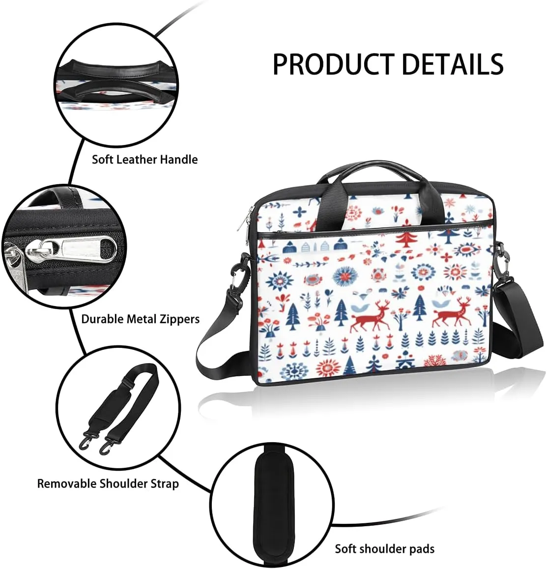 Black And White Butterfly Laptop Bag for Men Women 13-15 Inch Case Bags Sleeve Shoulder with Anti Slip Removable