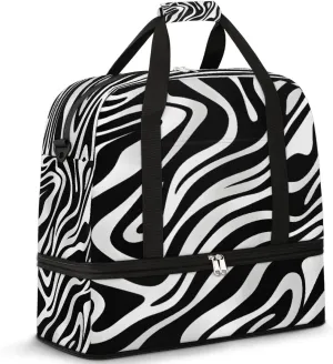 Black And White Zebra Stripes Travel Duffle Bags With Shoes Compartment for Women Men Weekender Overnight Bag Foldable Sports Tote Gym Carry On Luggage Handlebag for Travel Yoga Hospital Workout