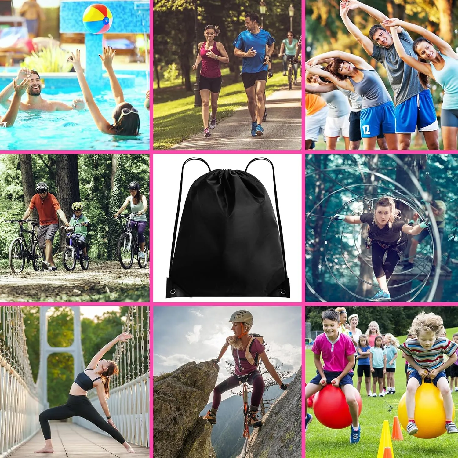 Black Drawstring Bags 24 Pcs Drawstring Backpack Bulk Gym Draw String Bags String Backpacks Cinch Bags Sackpack for Women,Men
