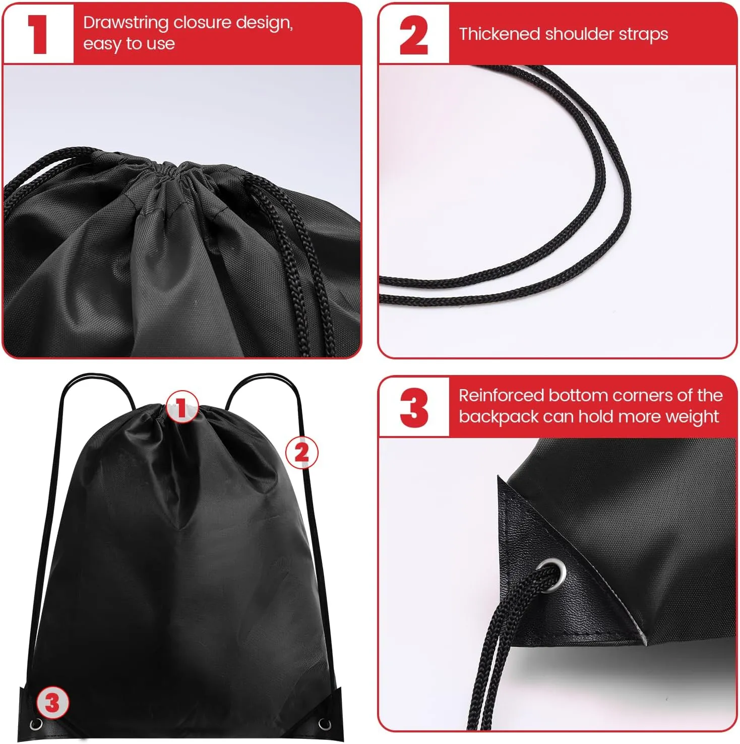 Black Drawstring Bags 24 Pcs Drawstring Backpack Bulk Gym Draw String Bags String Backpacks Cinch Bags Sackpack for Women,Men