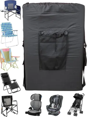BLACK (Large 36"x24"x6") Beach Chair Bag. For Lawn Chair, Recliner, Director Chair, Camping Chair, Booster Car Seat, Laundry. 420D Polyester Backpack w/Adjustable Straps & Mesh Pocket