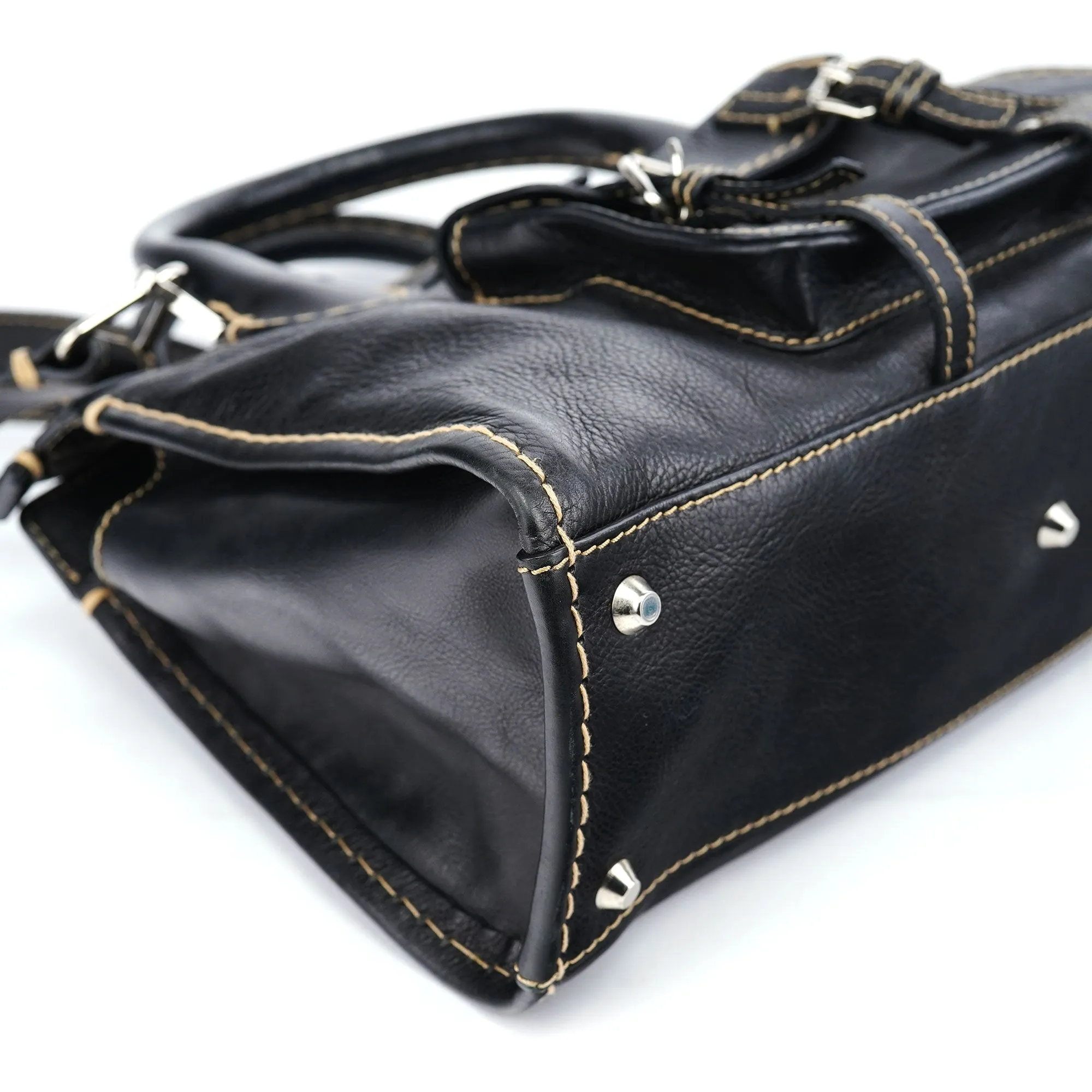 Black Leather Edith 2-Way Tote Bag