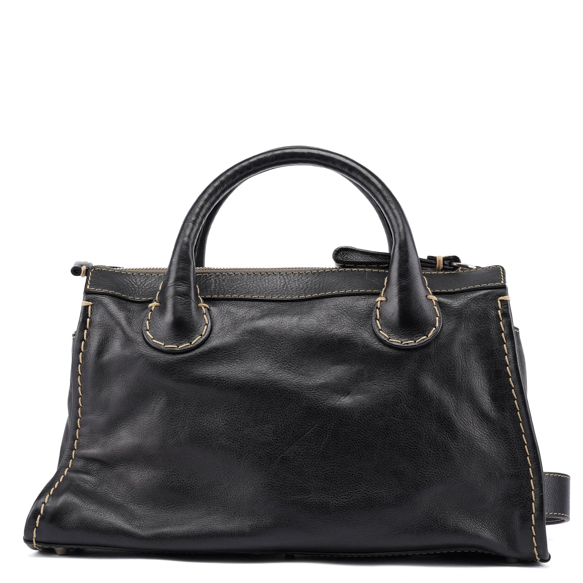Black Leather Edith 2-Way Tote Bag